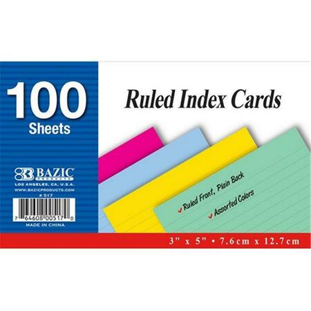 BAZIC PRODUCTS Bazic 100 Ct. 3in X 5in Ruled Colored Index Card Pack OF 36 517